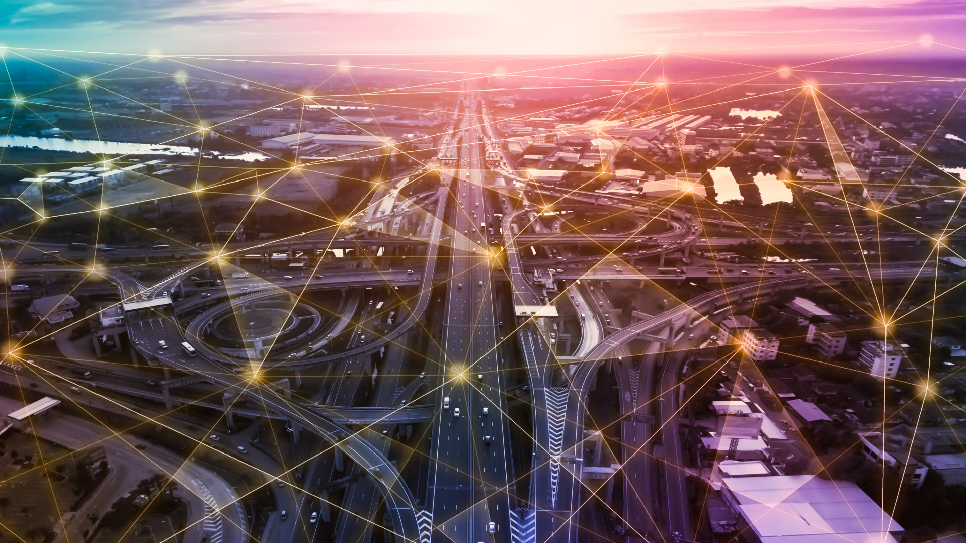 A cityscape overlaid by an energy grid to depict the rise of smart energy procurement strategies for commercial and industrial businesses.