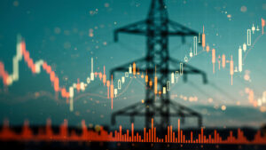 Energy waves are superimposed over a power line to indicate energy risk management.