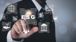 A man in a business suit touches symbols representing energy risk management's 5 levers.