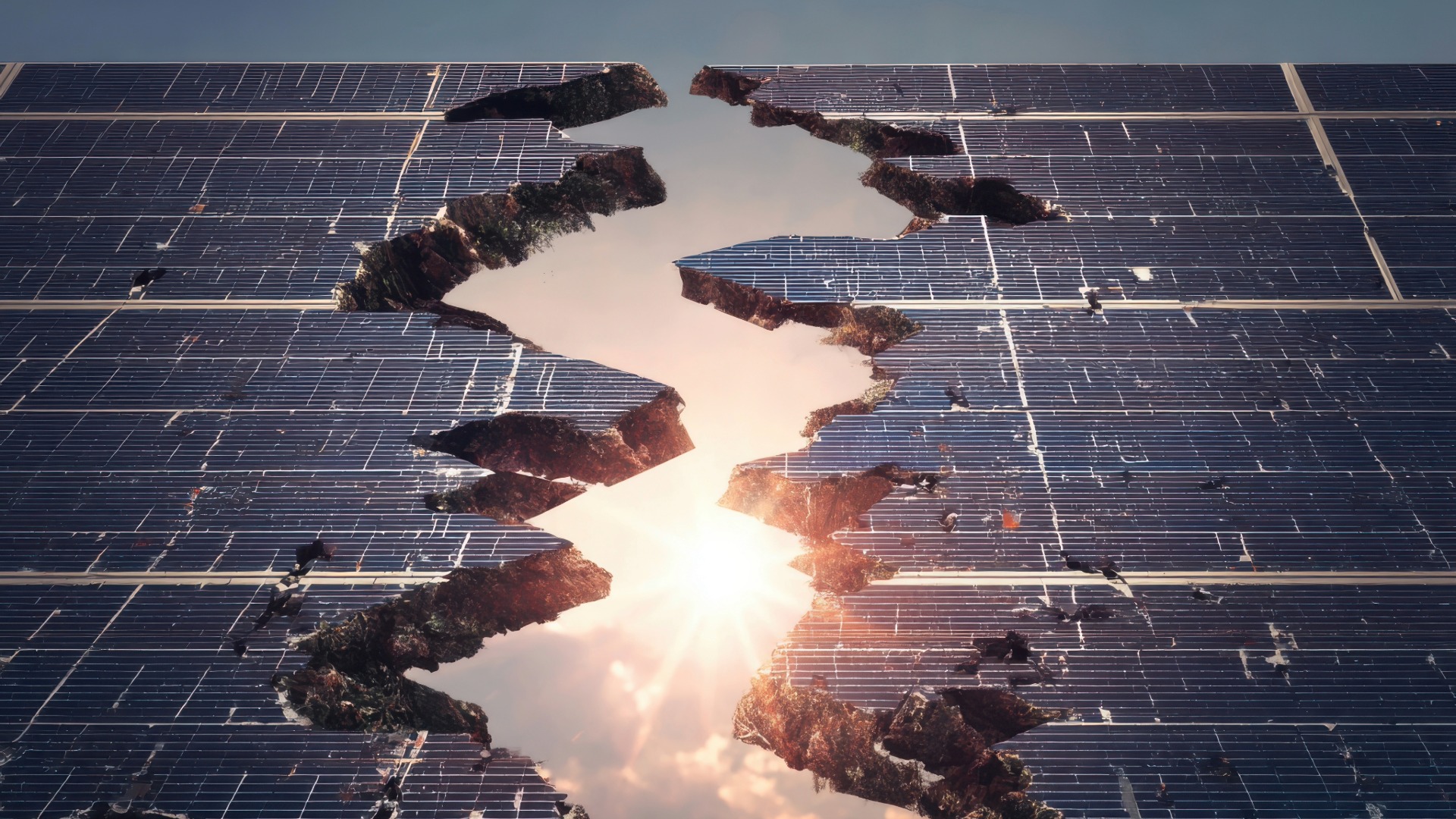 Solar panels are split in two to represent renewable energy procurement challenges