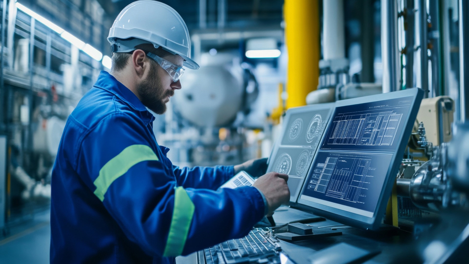A technician conducts and energy audit as part of an energy demand management strategy.