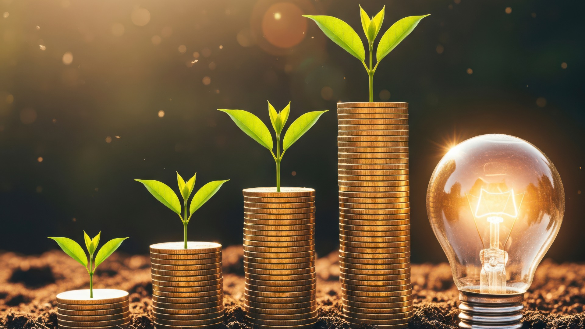 A lightbulb sits next to a row of money with green growth on top to signify energy demand management ROI