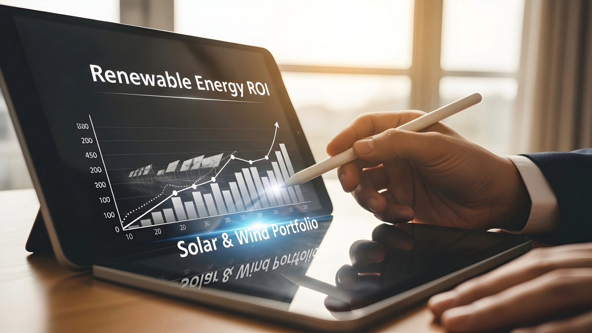 A man in a business suit measures his company's energy procurement strategy's ROI.