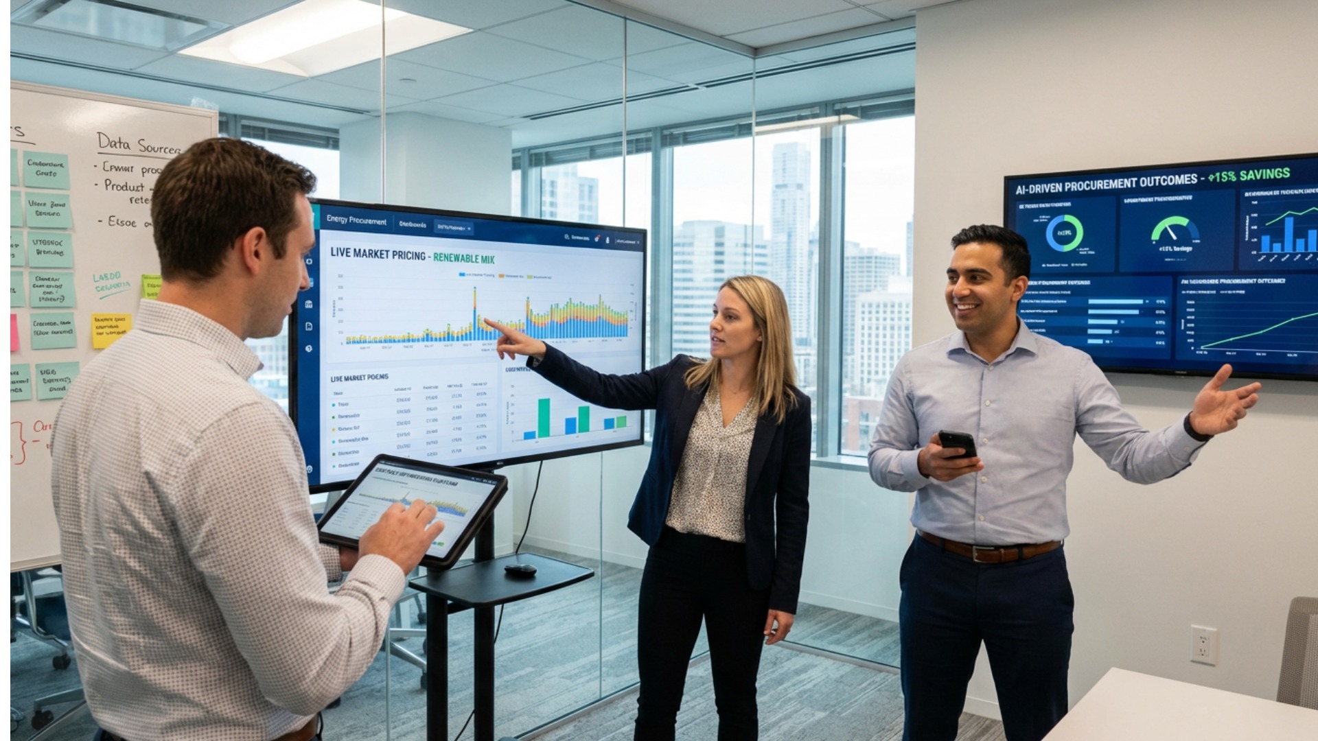 Energy procurement specialists use an automated platform to improve energy procurement outcomes for a client.