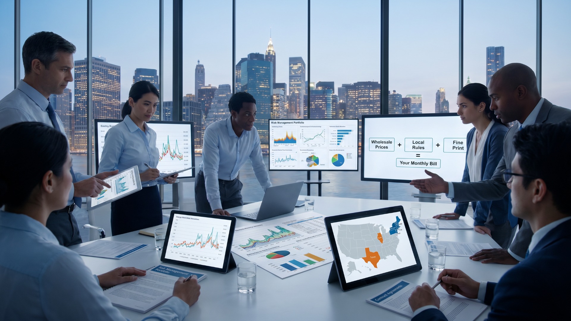Stakeholders review energy procurement data in a deregulated market.