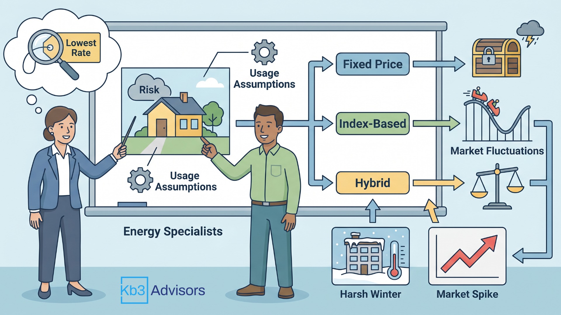 An illustration about energy volatility's role in energy procurement strategy.