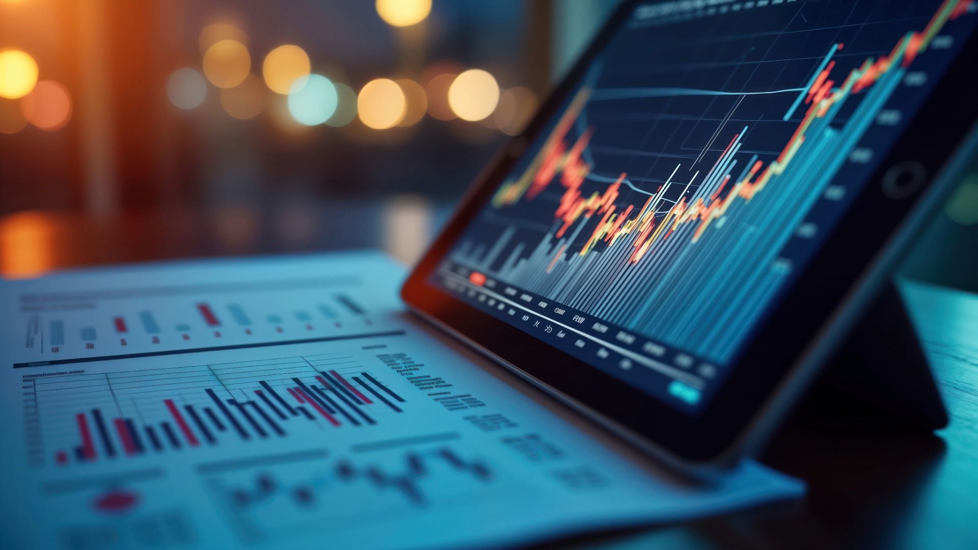 A laptop sits next to projects for utility budget forecasting for a commercial business.