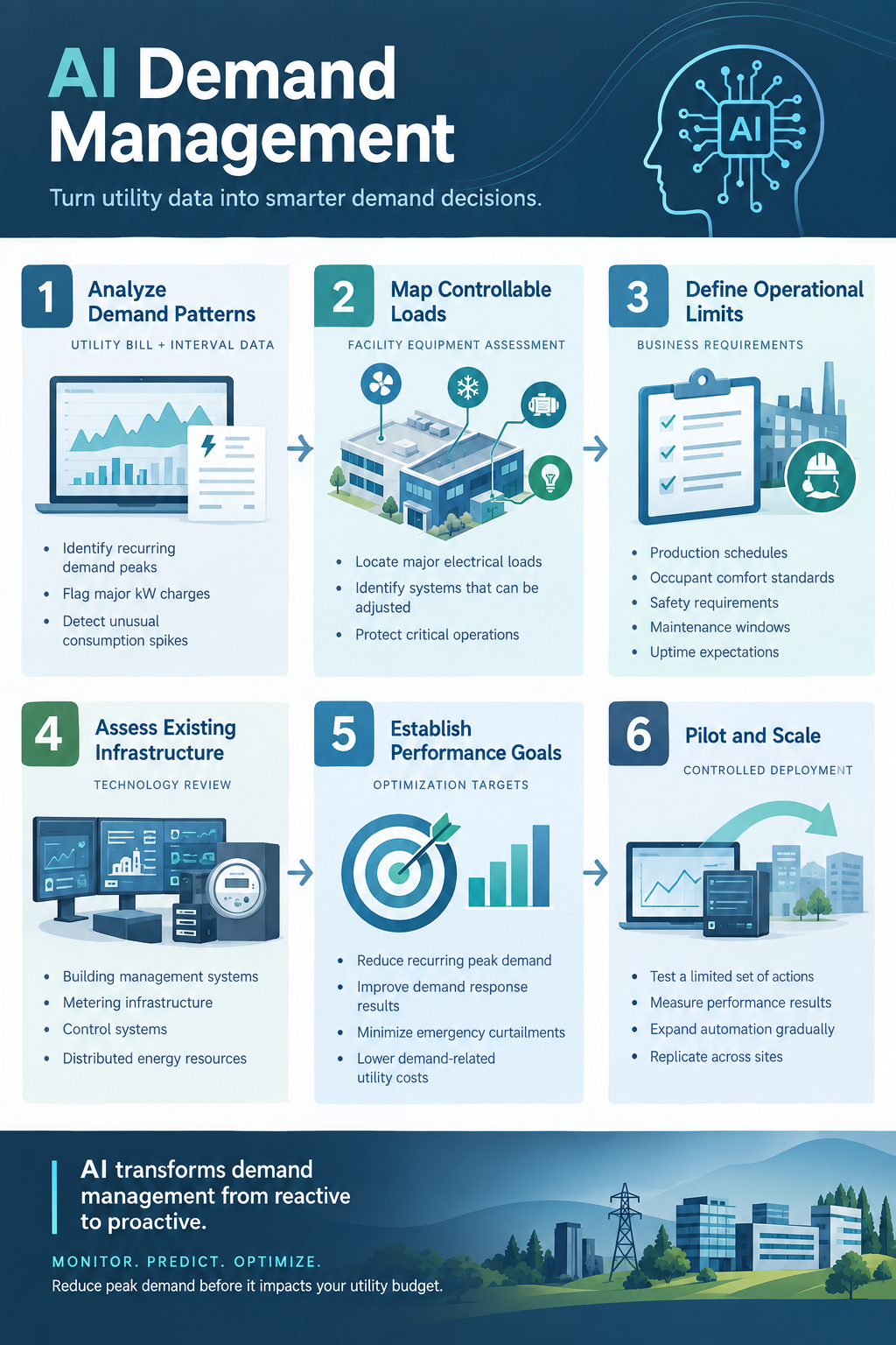 An infographic explaining peak load reduction tools and how they work with AI systems.