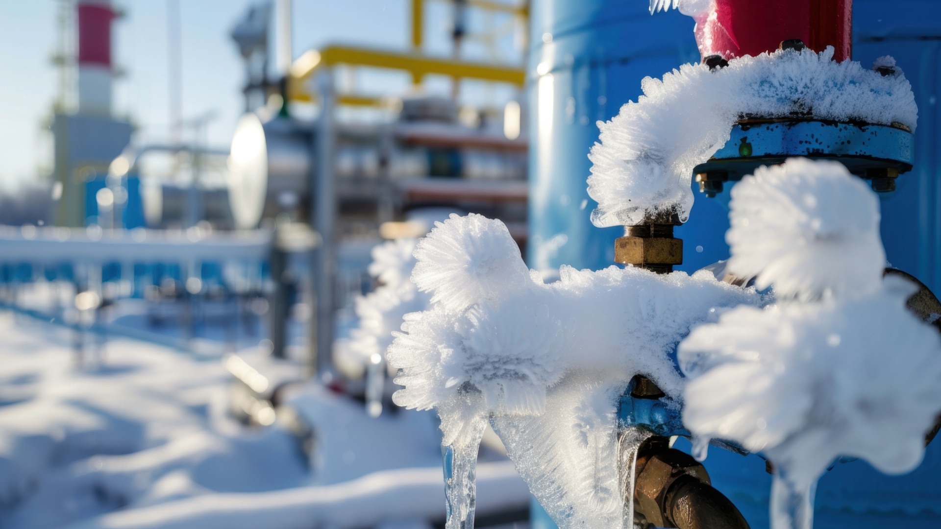 The outside of an industrial facility that has ice and snow on it from a cold snap that requires peak load reduction tools to control energy costs.
